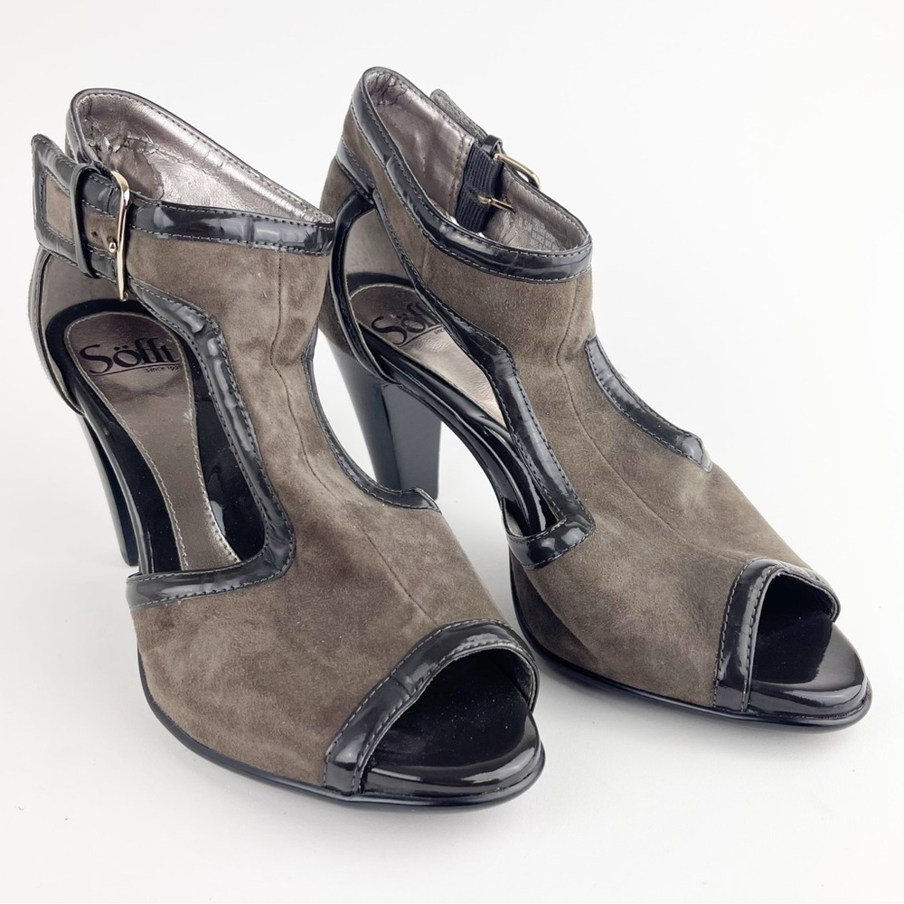 Sofft Gazelle Peep Toe Gladiator Brown Suede Heel Size 8.5